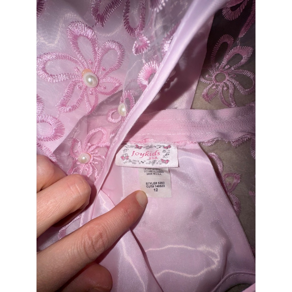 Joykids USA Pink Floral Embroidered Tulle Formal Dress Gown Size 12 Flower Girl - Picture 6 of 6